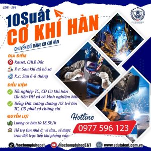 Kassel, 10 SUẤT CHUYỂN ĐỔI BẰNG CƠ KHÍ HÀN XÌ TẠI CHLB ĐỨC SANG LÀM VIỆC NGAY