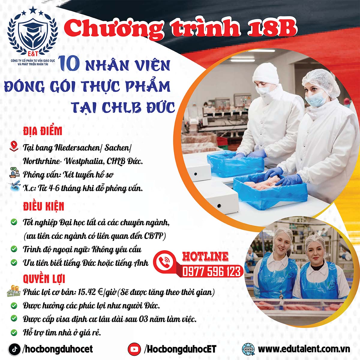 TUYỂN 10 NHÂN VIÊN ĐÓNG GÓI THỰC PHẨM TẠI ĐỨC (CHƯƠNG TRÌNH 18B)