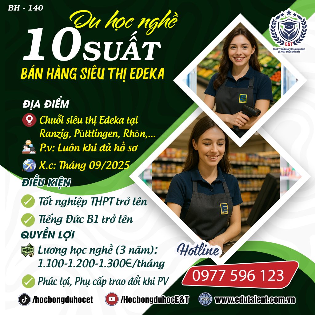 CHUỖI SIÊU THỊ LỚN NHẤT ĐỨC – EDEKA MỞ 10 SUẤT DU HỌC NGHỀ CỰC HẤP DẪN!