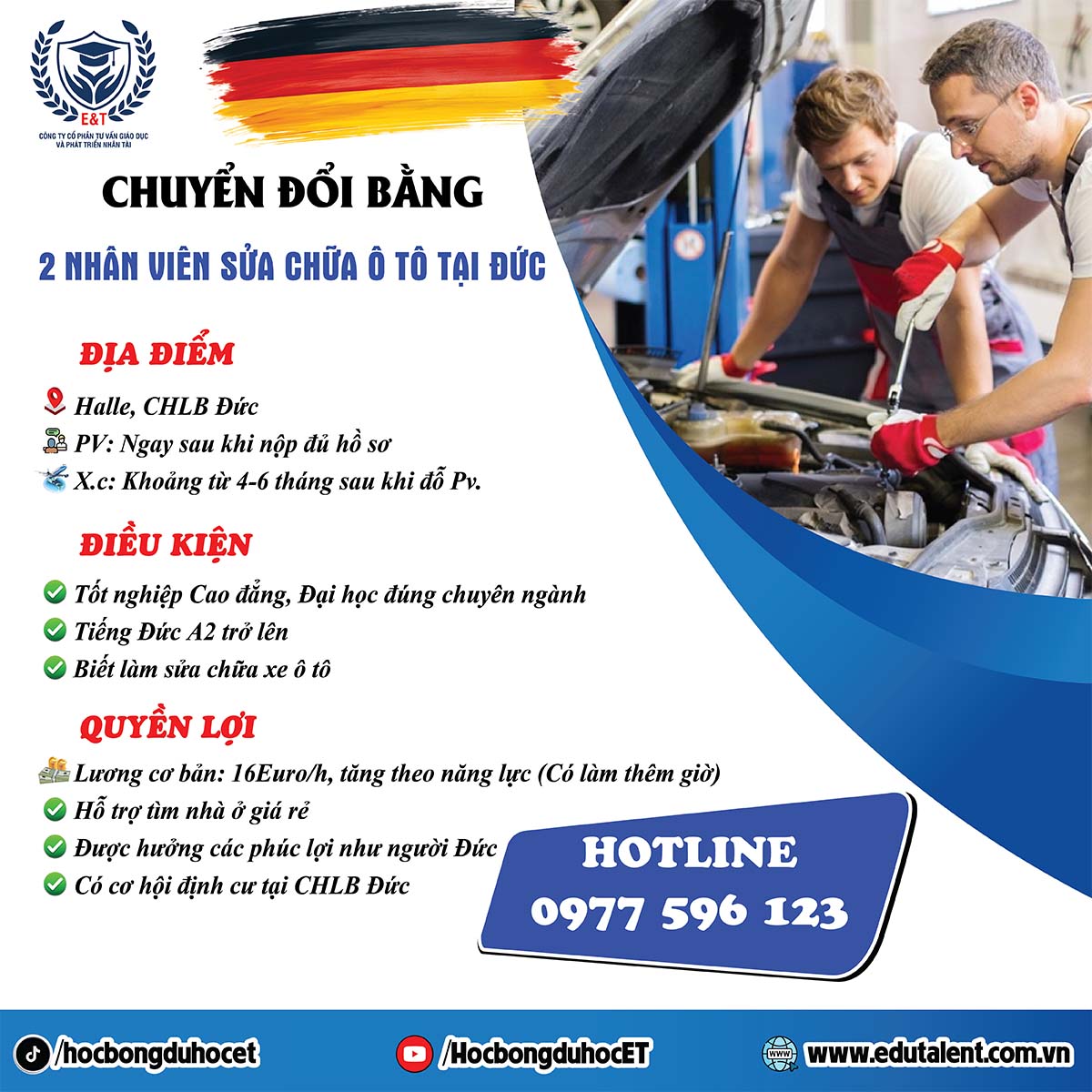 TIẾP NHẬN 2 KỸ THUẬT VIÊN SỬA CHỮA Ô TÔ TẠI HALLE