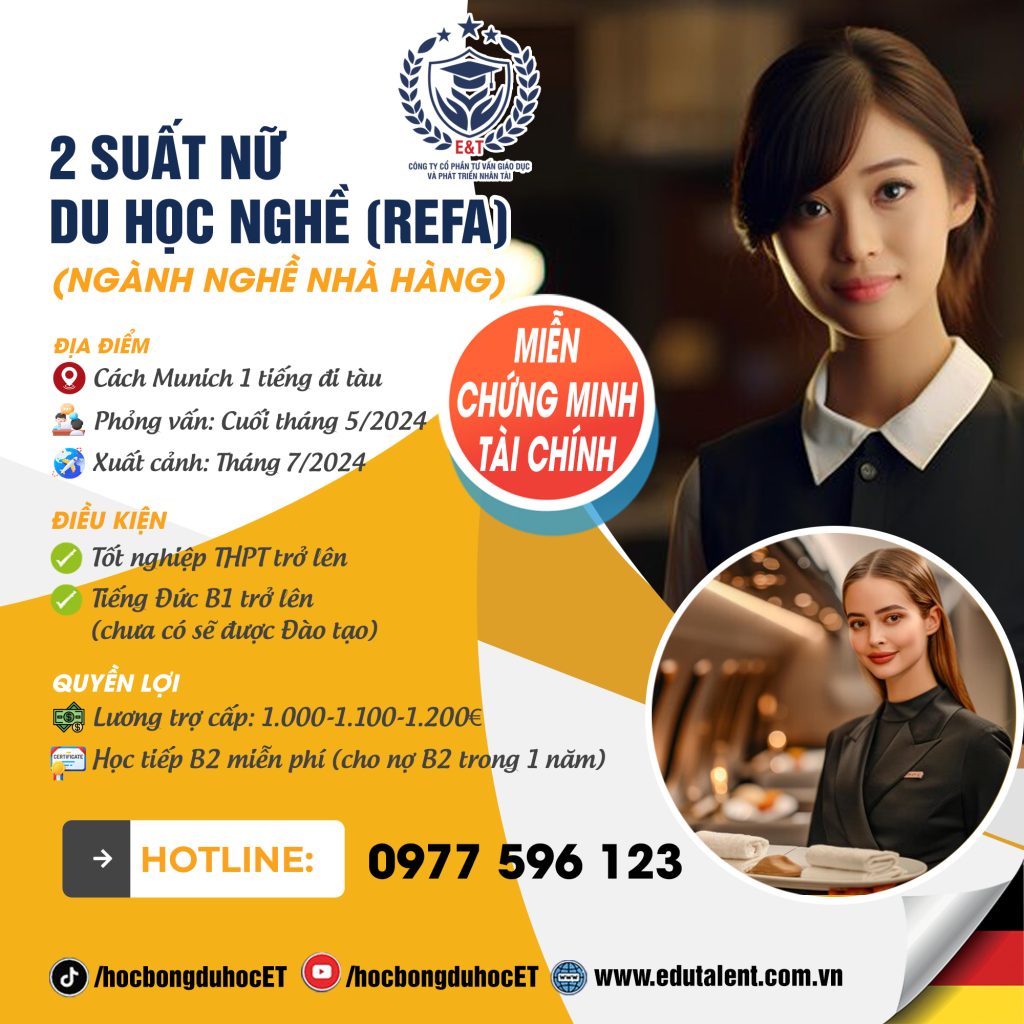 2 SUẤT DU HỌC NGHỀ REFA (NGÀNH NGHỀ NHÀ HÀNG) CHLB ĐỨC 