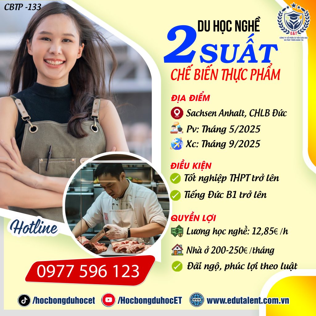 Sachsen Anhalt, 2 SUẤT DU HỌC NGHỀ CHẾ BIẾN THỰC PHẨM