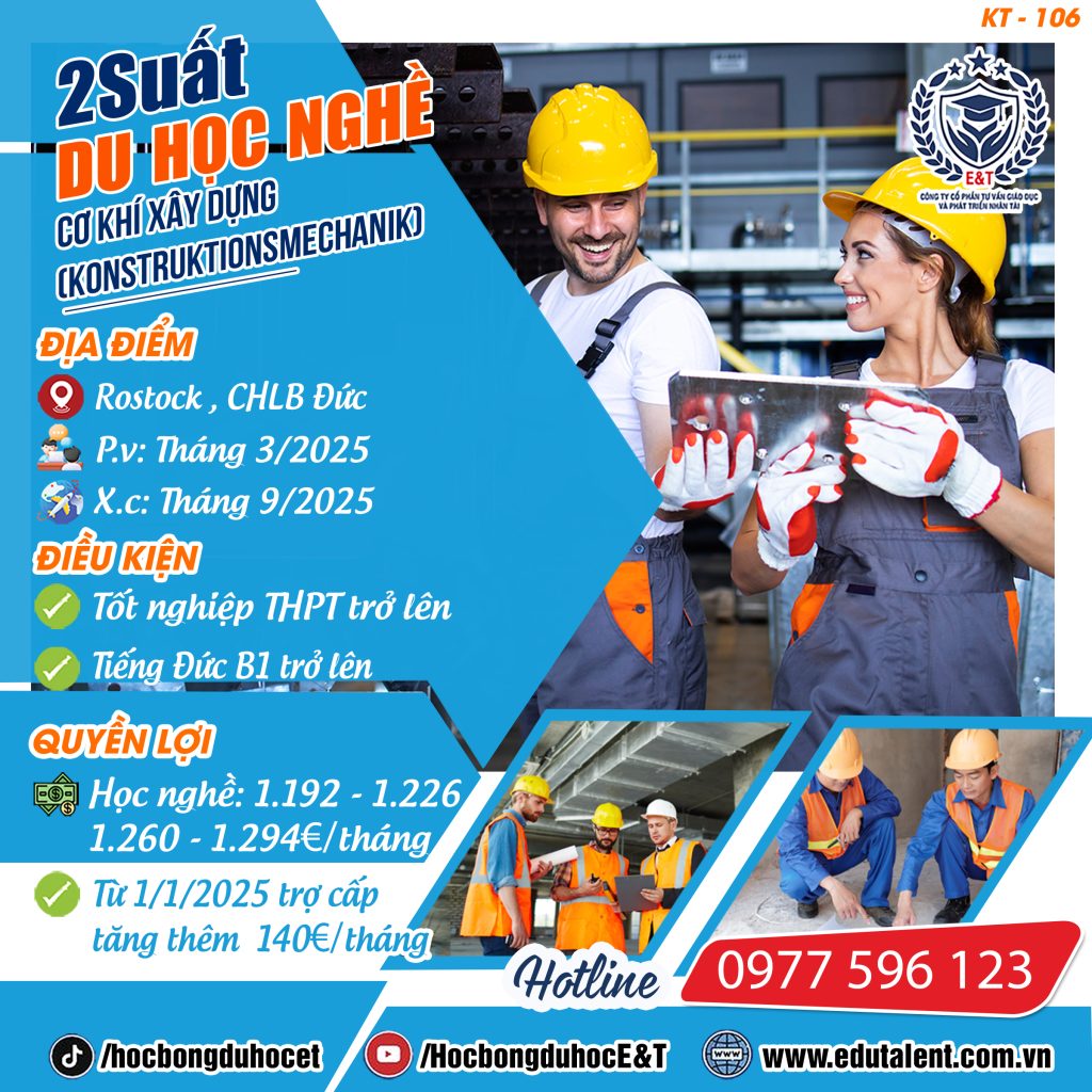 🎉Rostock , 2 SUẤT DU HỌC NGHỀ CƠ KHÍ XÂY DỰNG