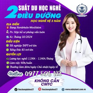 HĐ MỚI 2 SUẤT DU HỌC NGHỀ ĐIỀU DƯỠNG TẠI CHLB ĐỨC
