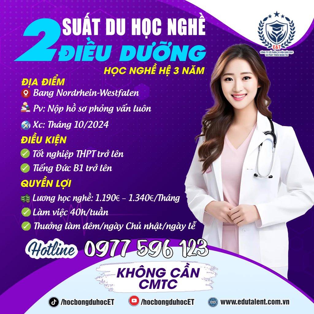 HĐ MỚI 2 SUẤT DU HỌC NGHỀ ĐIỀU DƯỠNG TẠI CHLB ĐỨC