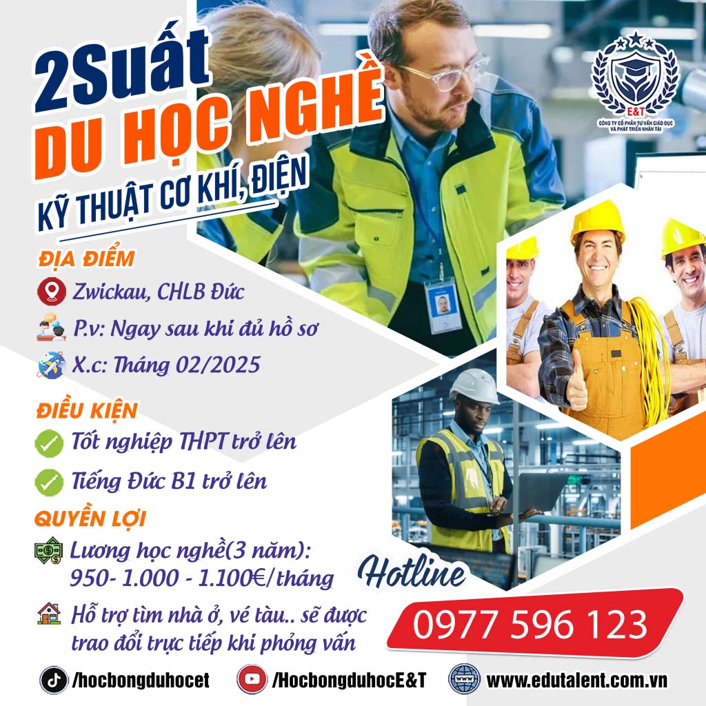 2 SUẤT DU HỌC NGHỀ KỸ THUẬT, CƠ KHÍ, ĐIỆN TẠI CHLB ĐỨC