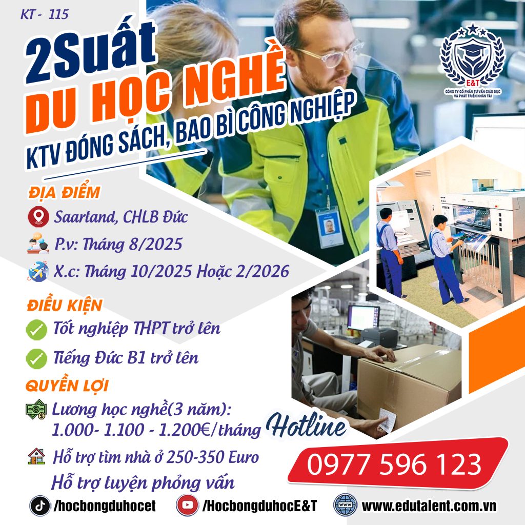 🔥 2 CƠ HỘI DU HỌC NGHỀ KTV ĐÓNG SÁCH, BAO BÌ CÔNG NGHIỆP KHÔNG THỂ BỎ LỠ TẠI SAARLAND ĐỨC