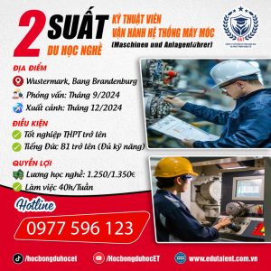 NEW 2 SUẤT DU HỌC NGHỀ KỸ THUẬT VIÊN VẬN HÀNH HỆ THỐNG MÁY MÓC TẠI CHLB ĐỨC