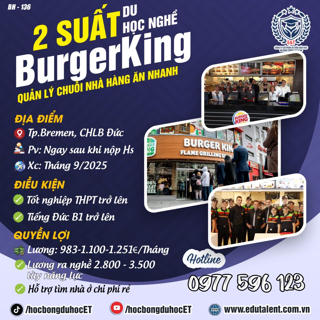 TP. Bremen, 2 DU HỌC NGHỀ QUẢN LÝ NHÀ HÀNG ĂN NHANH BURGERKING