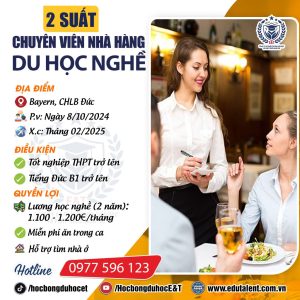 BANG BAYERN CẦN GẤP 2 SUẤT DU HỌC NGHỀ NHÀ HÀNG
