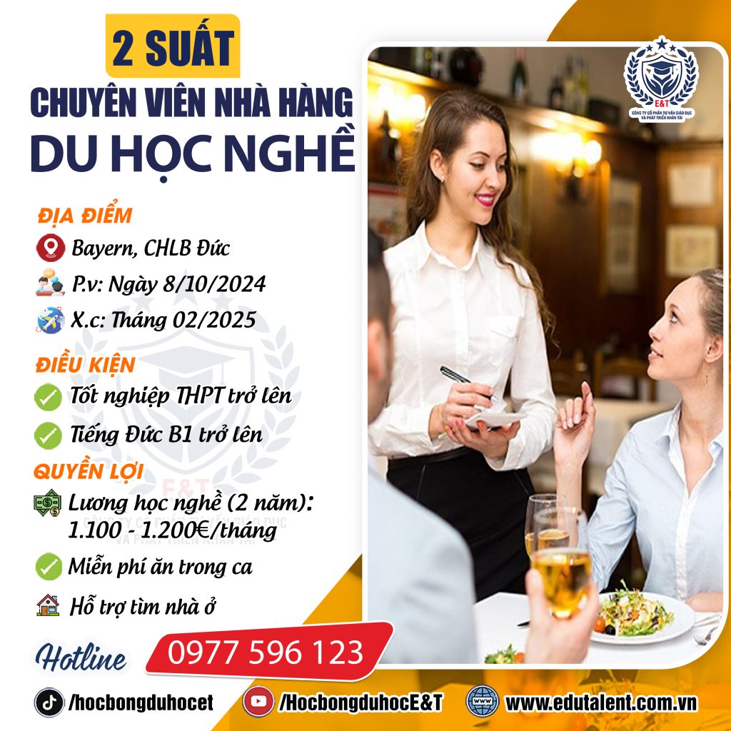BANG BAYERN CẦN GẤP 2 SUẤT DU HỌC NGHỀ NHÀ HÀNG