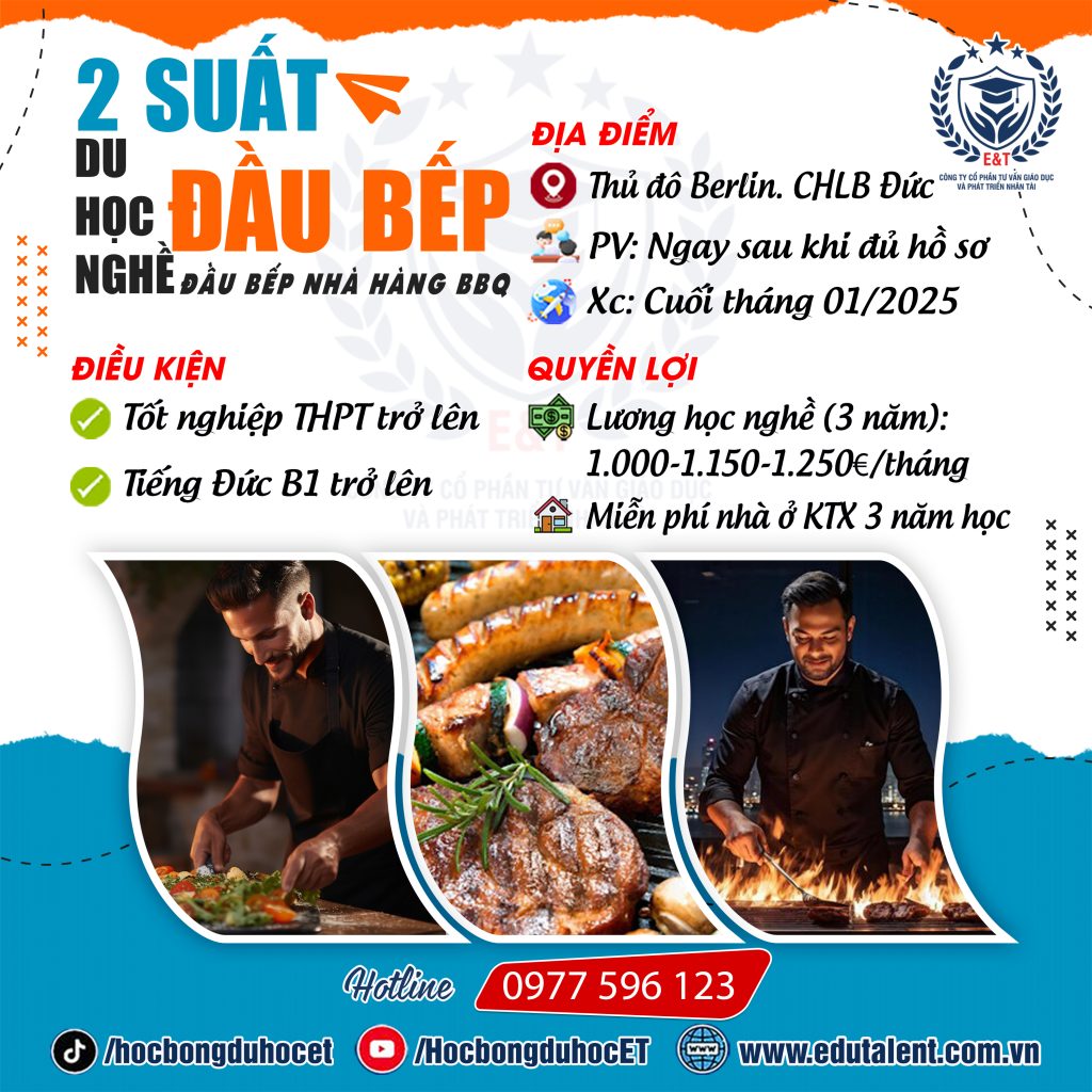 🌟BERLIN 2 SUẤT DU HỌC NGHỀ ĐẦU BẾP (KOCH) NHÀ HÀNG BBQ TẠI ĐỨC