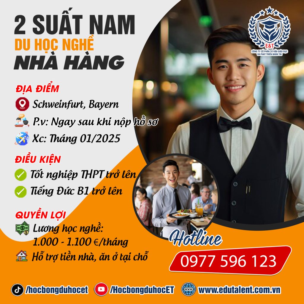 🌟Thành phố Schweinfurt, Bang Bayern 2 SUẤT NAM DU HỌC NGHỀ NHÀ HÀNG