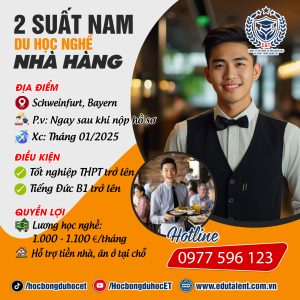 🌟Thành phố Schweinfurt, Bang Bayern 2 SUẤT NAM DU HỌC NGHỀ NHÀ HÀNG