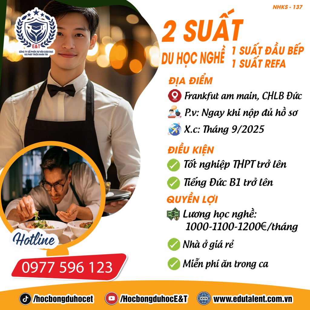 Frankfut am main, 2 SUẤT DU HỌC NGHỀ NHÀ HÀNG VÀ ĐẦU BẾP (1 REFA VÀ 1 KOCH)