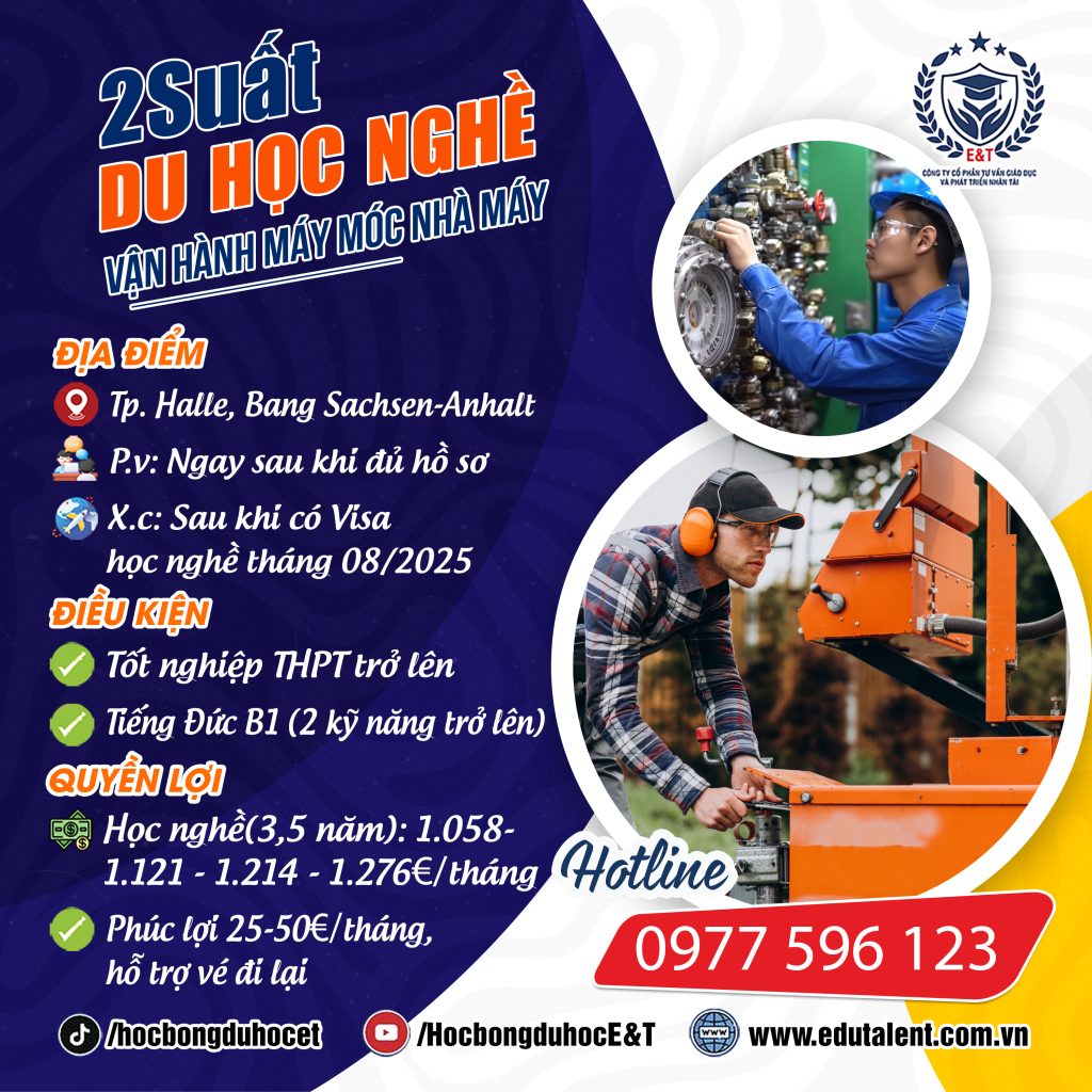 Thành phố Halle, Bang Sachsen-Anhalt CHLB ĐỨC  2 SUẤT DU HỌC NGHỀ VẬN HÀNH MÁY MÓC NHÀ MÁY