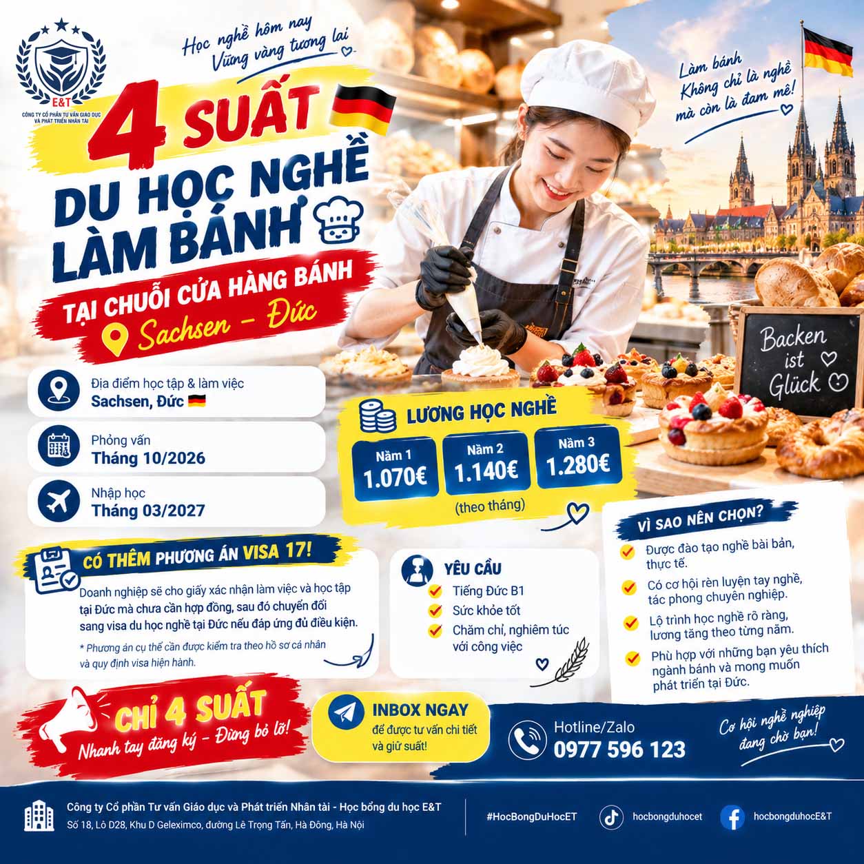🥐🇩🇪 CHỈ 4 SUẤT DU HỌC NGHỀ LÀM BÁNH, BÁN BÁNH TẠI ĐỨC – PHỎNG VẤN THÁNG 10/2026!