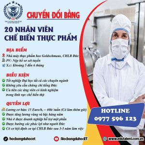 TUYỂN DỤNG 20 NAM NHÂN VIÊN THỰC PHẨM LÀM VIỆC TẠI GOLDSCHMAUS CHLB ĐỨC