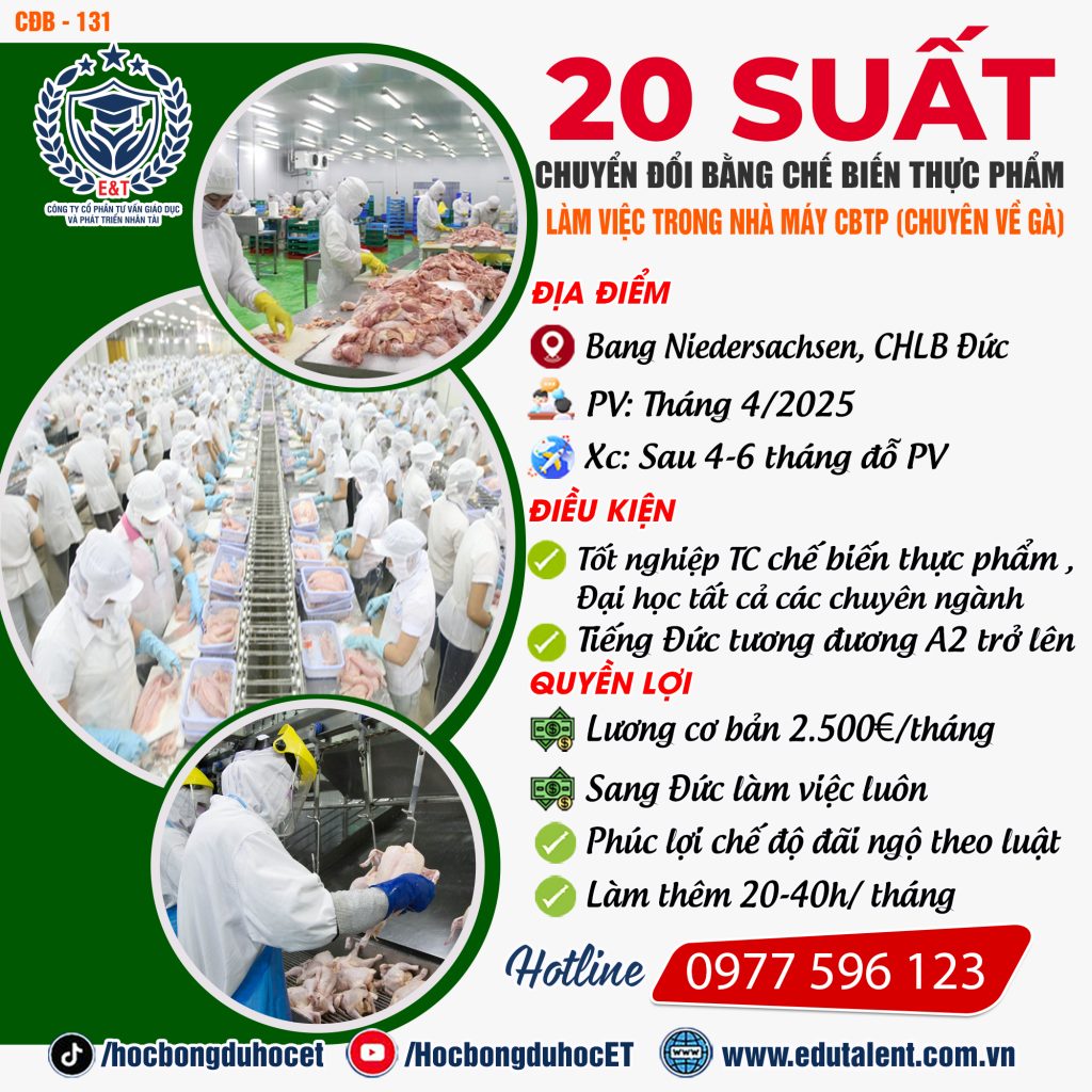 Bang Niedersachsen 20 SUẤT CHUYỂN ĐỔI BẰNG LÀM VIỆC TRONG NHÀ MÁY CHẾ BIẾN GIA CẦM