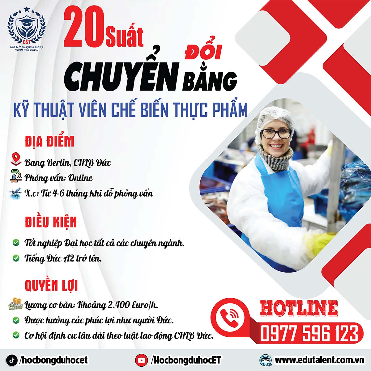 TUYỂN 20 KỸ THUẬT VIÊN CHẾ BIẾN THỰC PHẨM TẠI BERLIN