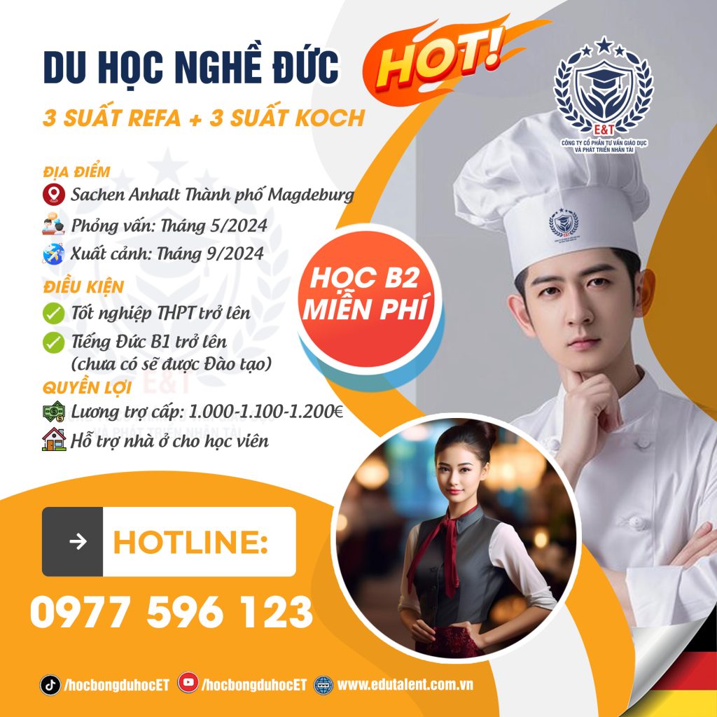 SIÊU HOT ĐƠN HÀNG TUYỂN SINH 3 SUẤT DU HỌC NGHỀ REFA VÀ 3 SUẤT KOCH TẠI ĐỨC 