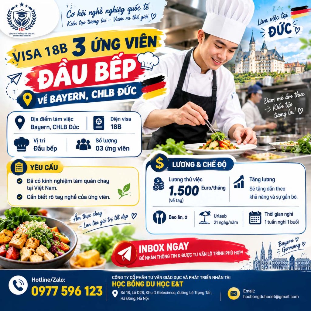 👨🍳 THÔNG TIN LÀM VIỆC TẠI ĐỨC – NGÀNH ẨM THỰC (DIỆN 18B)