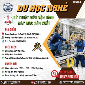 KỸ THUẬT VIÊN VẬN HÀNH MÁY MÓC – MIỄN PHÍ 2 NĂM NHÀ Ở!