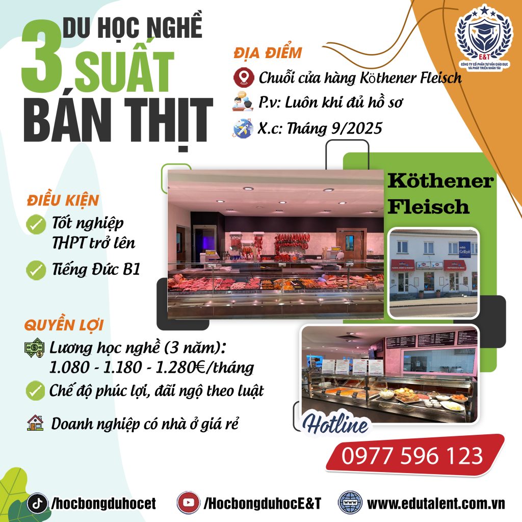 Chuỗi cửa hàng Köthener Fleisch, Bang Niedersachsen 3 SUẤT DU HỌC NGHỀ BÁN THỊT