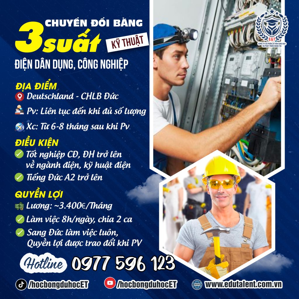  3 SUẤT CHUYỂN ĐỔI BẰNG THỢ ĐIỆN KỸ THUẬT ĐIỆN DÂN DỤNG, ĐIỆN CÔNG NGHIỆP TẠI CHLB ĐỨC