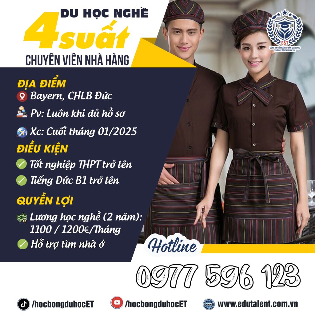 🌟BAYERN 4 SUẤT DU HỌC NGHỀ CHUYÊN VIÊN NHÀ HÀNG CHLB ĐỨC (CHỦ VIỆT)