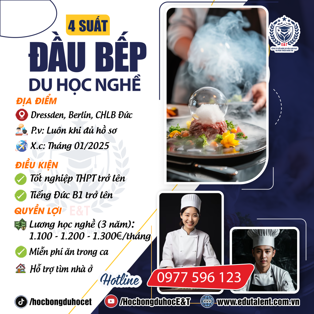 ĐƠN HÀNG MỚI 4 SUẤT DU HỌC ĐẦU BẾP TẠI CHLB ĐỨC (KOCH)