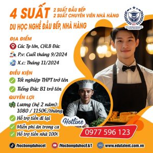 4 SUẤT DU HỌC NGHỀ ĐẦU BẾP, CHUYÊN VIÊN NHÀ HÀNG TẠI CHLB ĐỨC