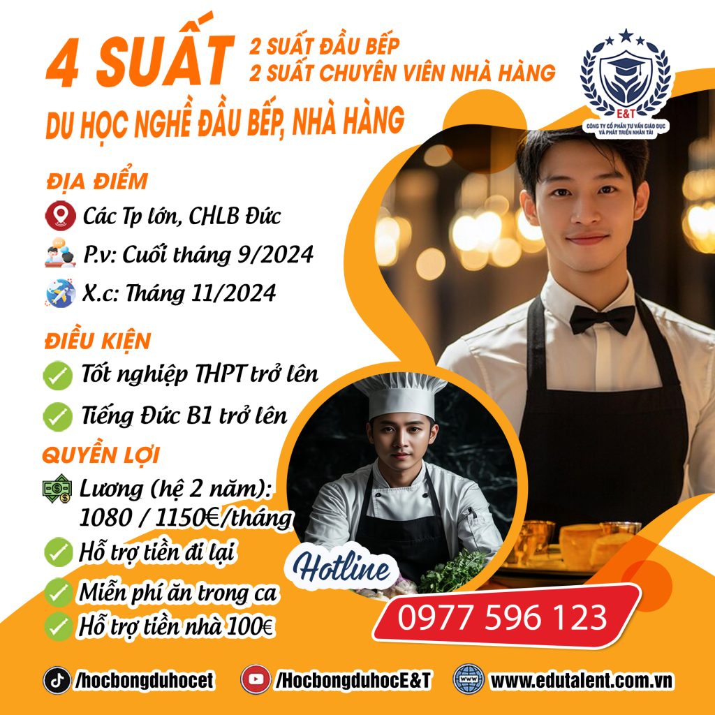 4 SUẤT DU HỌC NGHỀ ĐẦU BẾP, CHUYÊN VIÊN NHÀ HÀNG TẠI CHLB ĐỨC