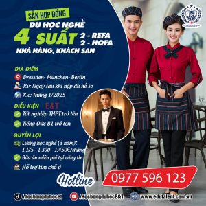 SẴN HỢP ĐỒNG 4 SUẤT DU HỌC NGHỀ NHÀ HÀNG KHÁCH SẠN TẠI CHLB ĐỨC