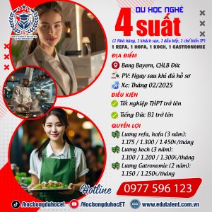 🌟 4 SUẤT DU HỌC NGHỀ NHÀ HÀNG, KHÁCH SẠN, ĐẦU BẾP, CHẾ BIẾN THỰC PHẨM TẠI CHLB ĐỨC (1 refa, 1 hofa, 1 Koch, 1 Gastronomie)