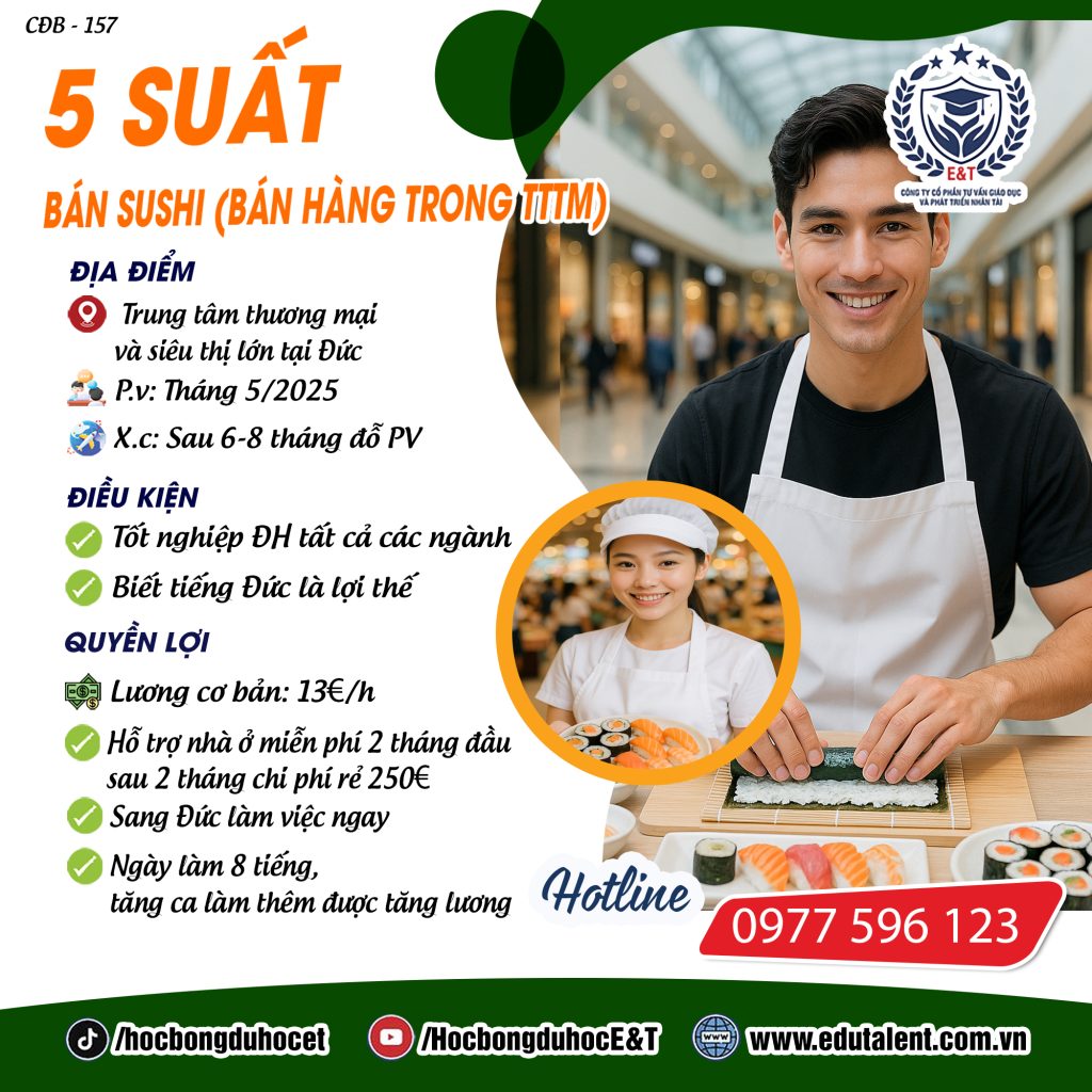 5 SUẤT BÁN HÀNG SUSHI TRONG TRUNG TÂM THƯƠNG MẠI VÀ SIÊU THỊ TẠI ĐỨC