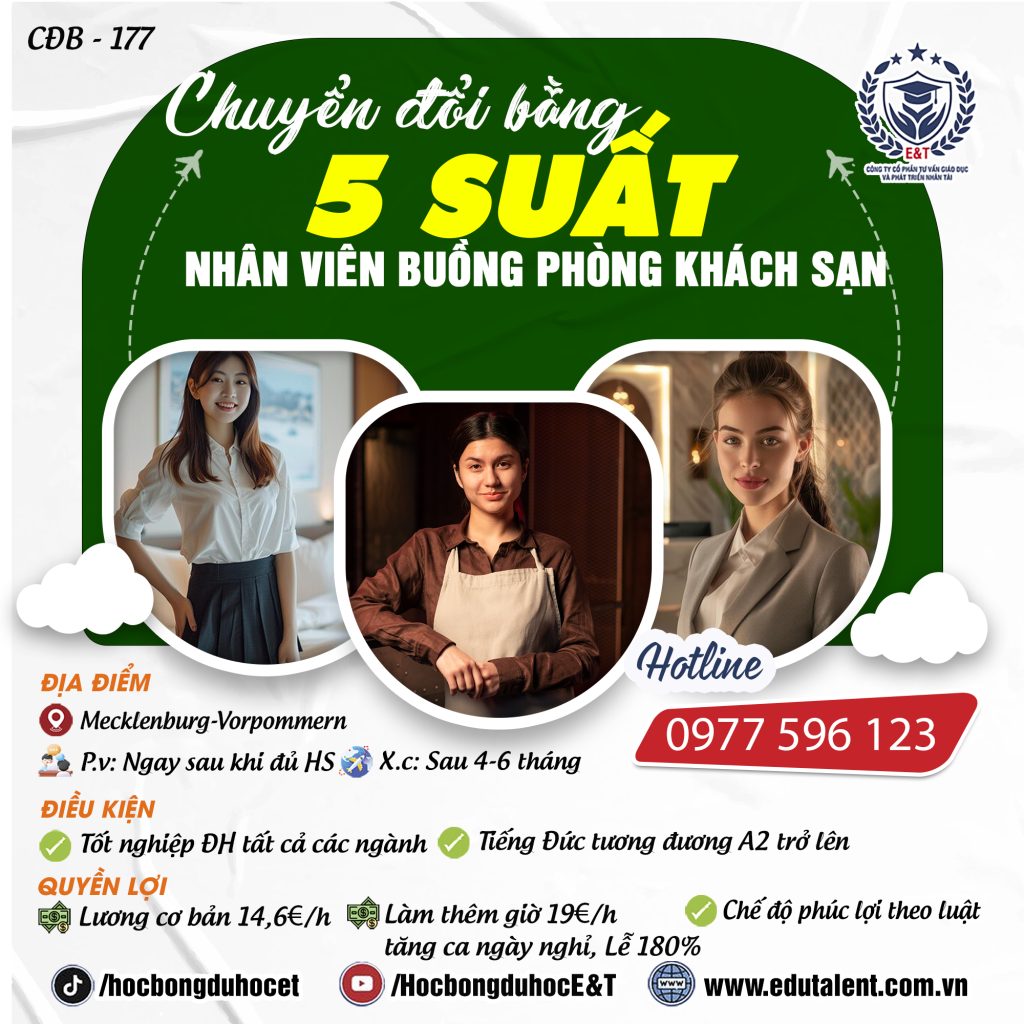 🏨 Cơ hội sang Đức làm khách sạn – 5 chỉ tiêu chuyển đổi bằng tại Mecklenburg!