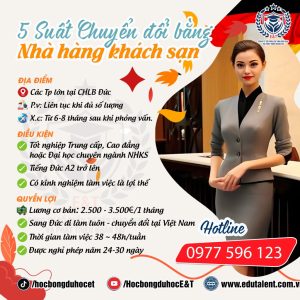 NEW 5 SUẤT CHUYỂN ĐỔI BẰNG NHÀ HÀNG KHÁCH SẠN TẠI CHLB ĐỨC