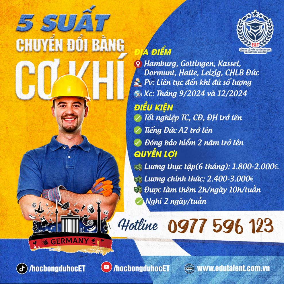 5 SUẤT DU HỌC NGHỀ CHUYỂN ĐỔI BẰNG CƠ KHÍ ĐIỆN TỬ TẠI CHLB ĐỨC