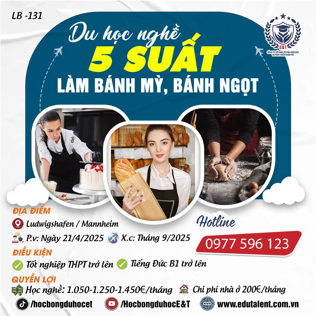 Ludwigshafen / Mannheim 5 suất DU HỌC NGHỀ LÀM BÁNH TẠI ĐỨC LƯƠNG HẤP DẪN – NHÀ Ở GIÁ RẺ