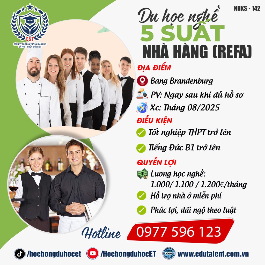 BRANDENBURG, 5 CƠ HỘI DU HỌC SINH NGHỀ NHÀ HÀNG – NGHỀ HOT, CƠ HỘI CAO!
