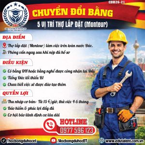 CHUYỂN ĐỔI BẰNG THỢ LẮP ĐẶT (MONTEUR) TẠI ĐỨC – TUYỂN 5 VỊ TRÍ LÀM VIỆC TOÀN NƯỚC ĐỨC 🇩🇪