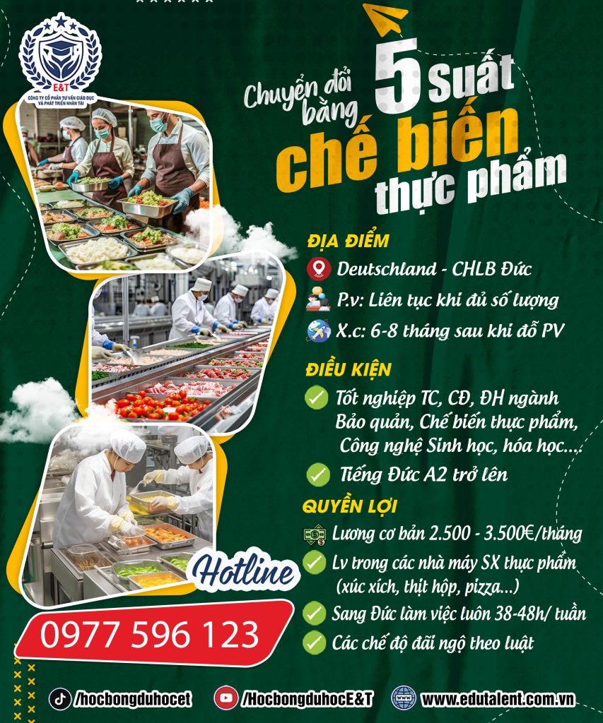 5 SUẤT CHUYỂN ĐỔI BẰNG CHẾ BIẾN THỰC PHẨM TẠI CHLB ĐỨC