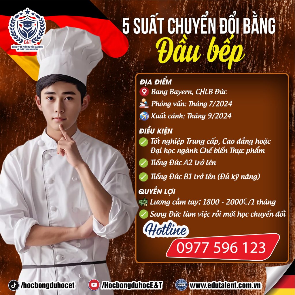 SIÊU VIP 5 SUẤT DU HỌC NGHỀ CHUYỂN ĐỔI BẰNG ĐẦU BẾP