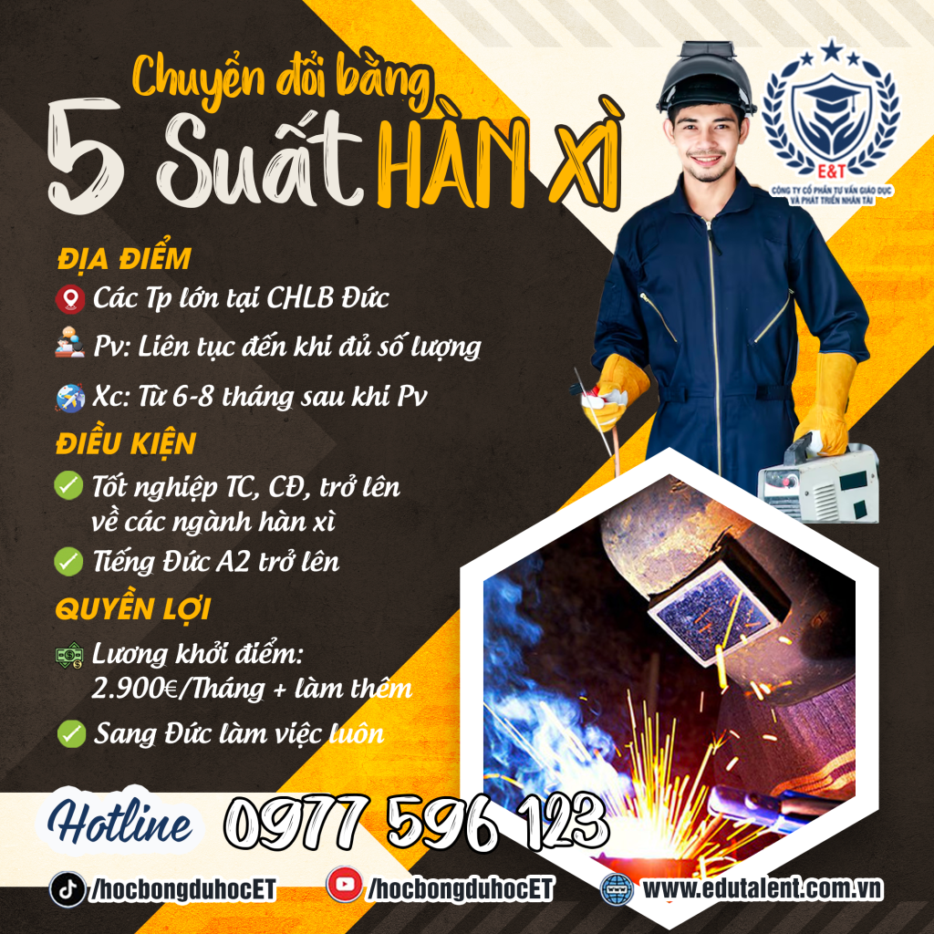 ĐƠN MỚI 5 SUẤT CHUYỂN ĐỔI BẰNG NGHỀ HÀN XÌ