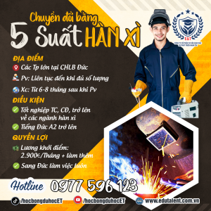 🌟 ĐƠN MỚI 5 SUẤT CHUYỂN ĐỔI BẰNG NGHỀ HÀN XÌ TẠI CHLB ĐỨC