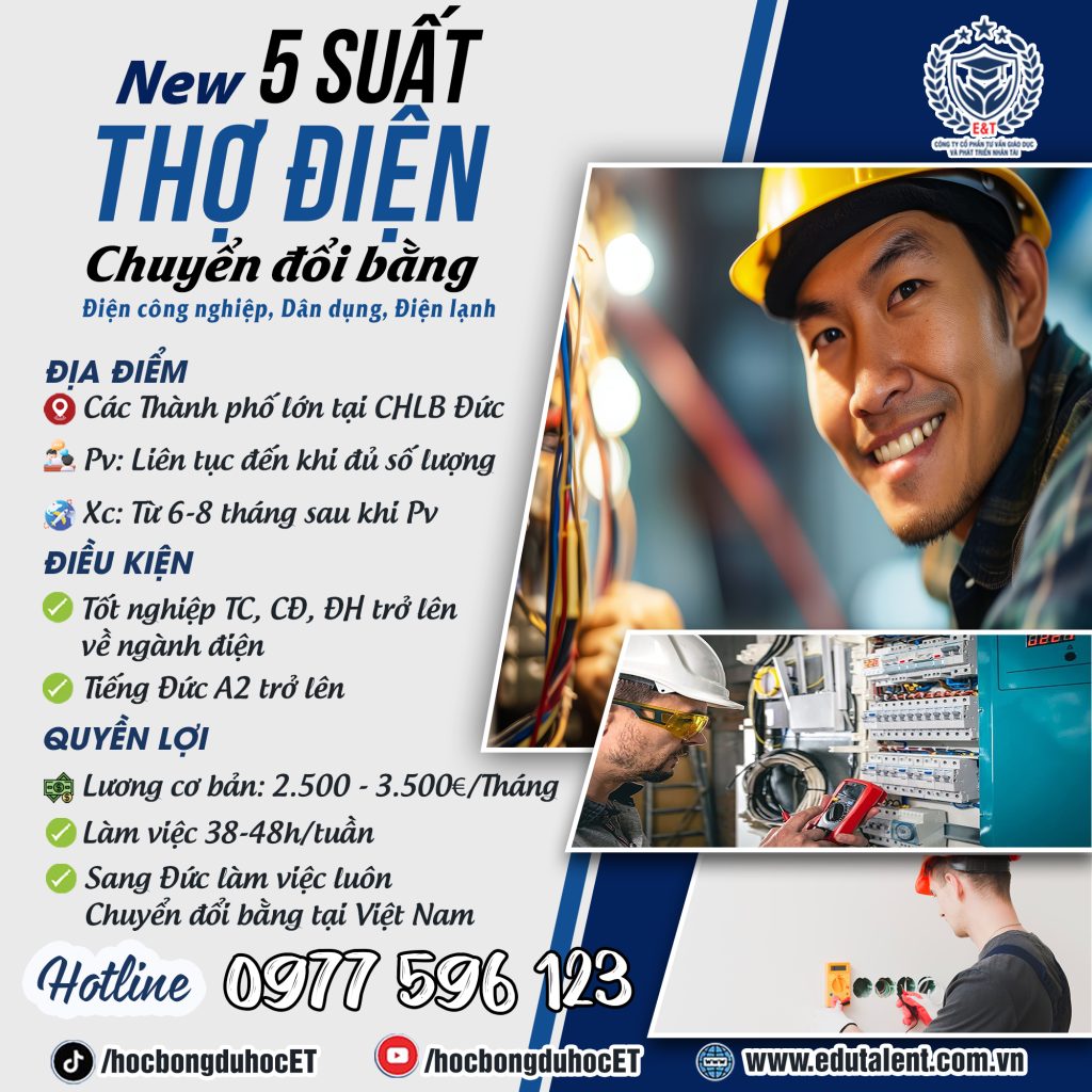 🌟 NEW 5 SUẤT CHUYỂN ĐỔI BẰNG THỢ ĐIỆN TẠI CHLB ĐỨC 