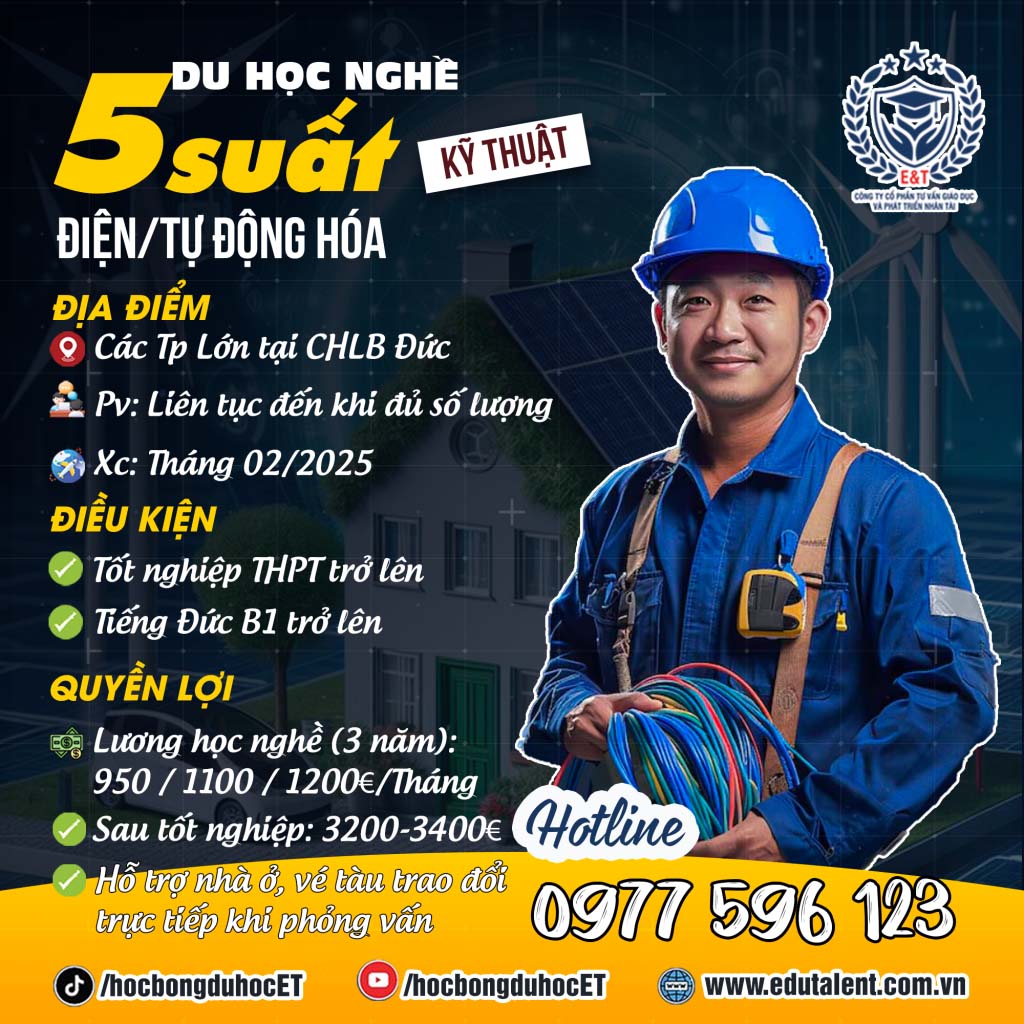 5 SUẤT DU HỌC NGHỀ KỸ THUẬT VIÊN ĐIỆN, TỰ ĐỘNG HÓA CHLB ĐỨC