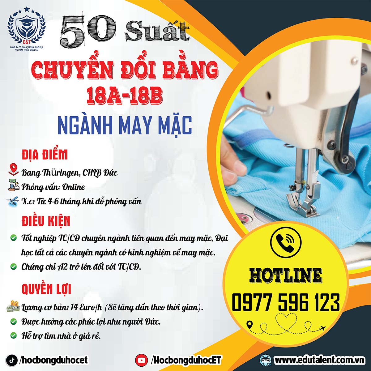TUYỂN 50 NHÂN SỰ NGÀNH MAY MẶC LÀM VIỆC TẠI CHLB ĐỨC