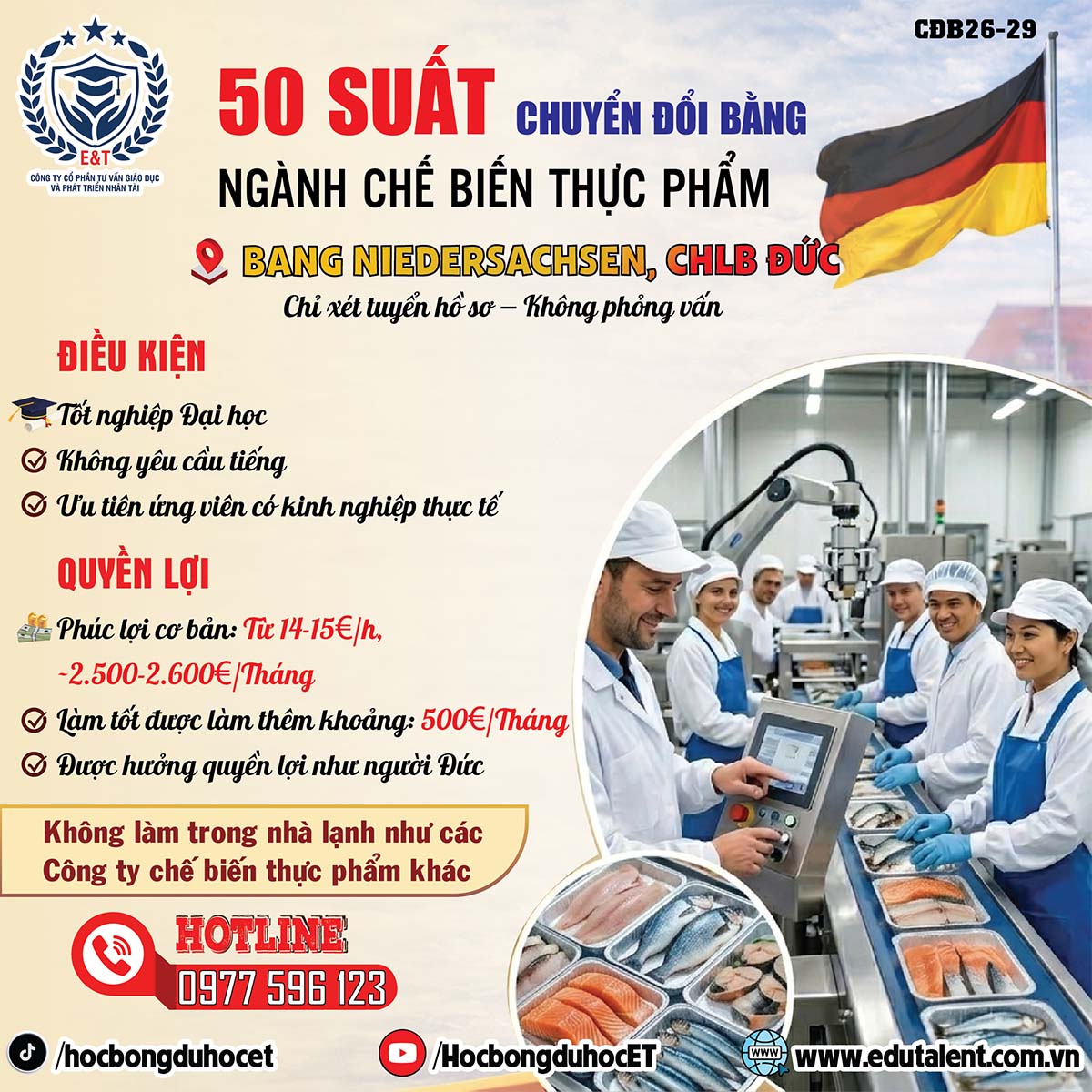 50 SUẤT CHUYỂN ĐỔI BẰNG NGÀNH CHẾ BIẾN THỰC PHẨM TẠI ĐỨC
